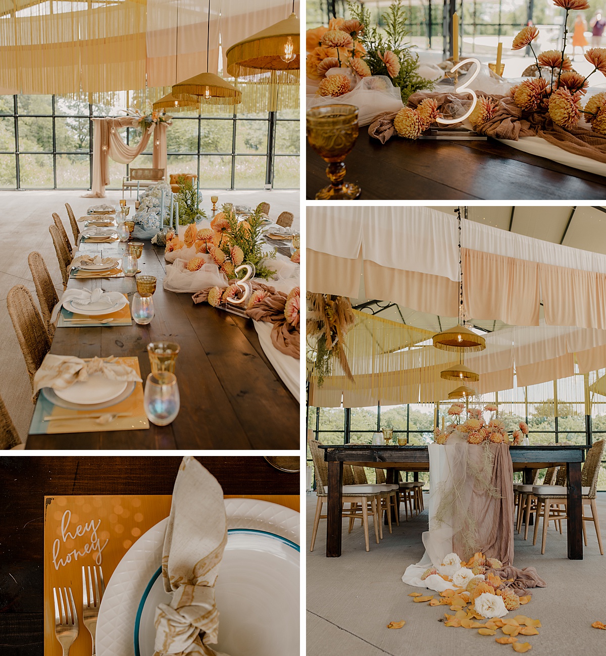 Colorful boho wedding tablescape design and table decor from this styled branding shoot in Kansas City.