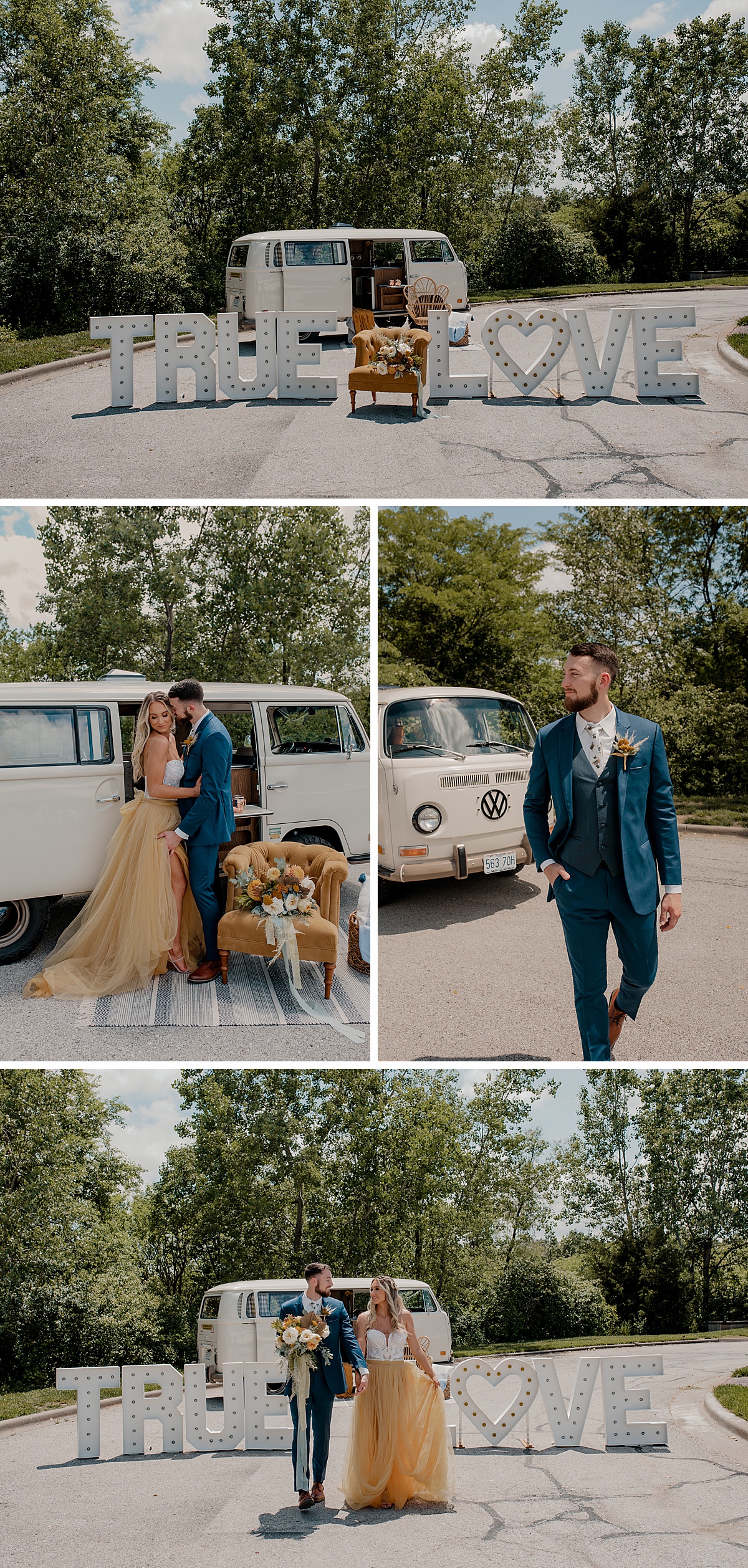 Vintage VW bus wedding styled shoot backdrop. 