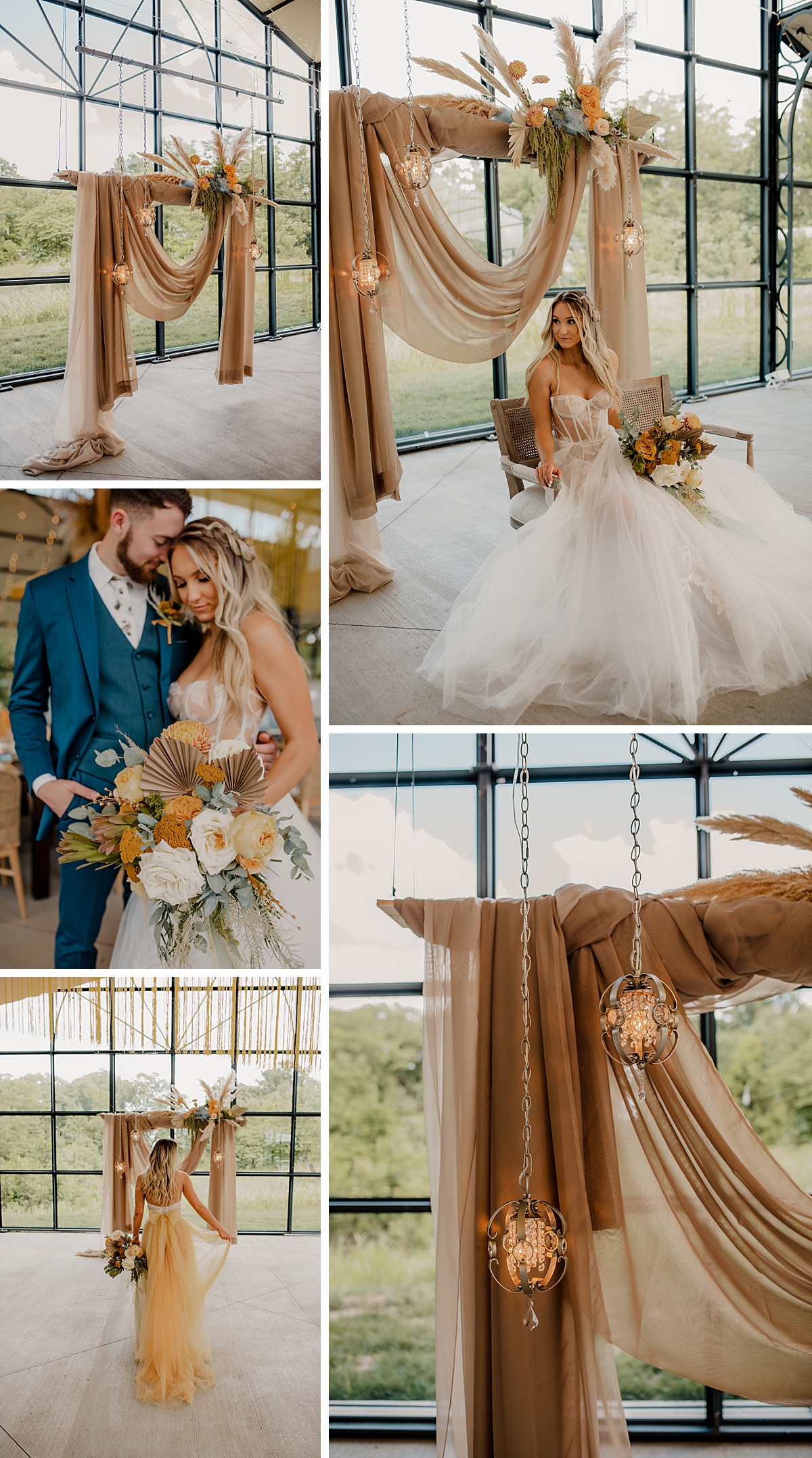 Colorful boho wedding design inspiration at the A-Vent Orangery in Kansas City.